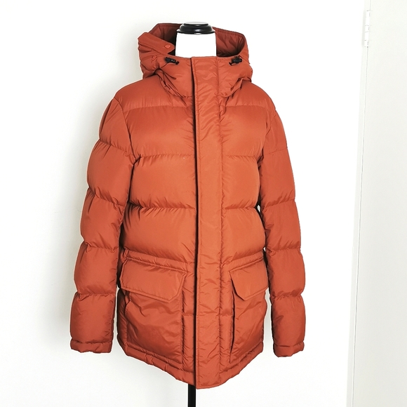 Uniqlo Jackets & Blazers - Uniqlo Puffer Jacket sz XS Womens Orange Rust colour duck down Hooded Velcro zip